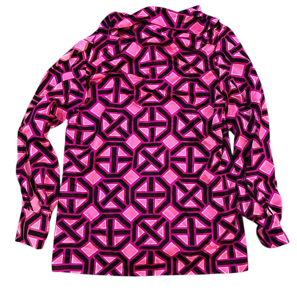 Vintage 70s Geometric Maximalist Top Womens Medium Pink Black Bold Boho Hippie - Picture 3 of 3